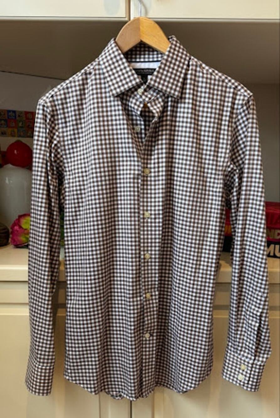 Banana Republic Non-Iron Slim Fit Dress Shirt Mens Small Brown White Gingham